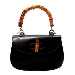 Gucci Bamboo Top Handle Black Leather Bag