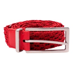 Bottega Veneta Red Cord Woven Belt with Silver-Tone Metal Buckle