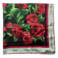 Dolce & Gabbana red rose amore printed silk large women scarf wrap