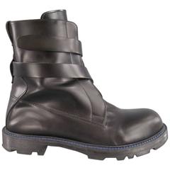 JIL SANDER Size 11 Black Leather Velcro Wrap-Around/ Zipper Boots