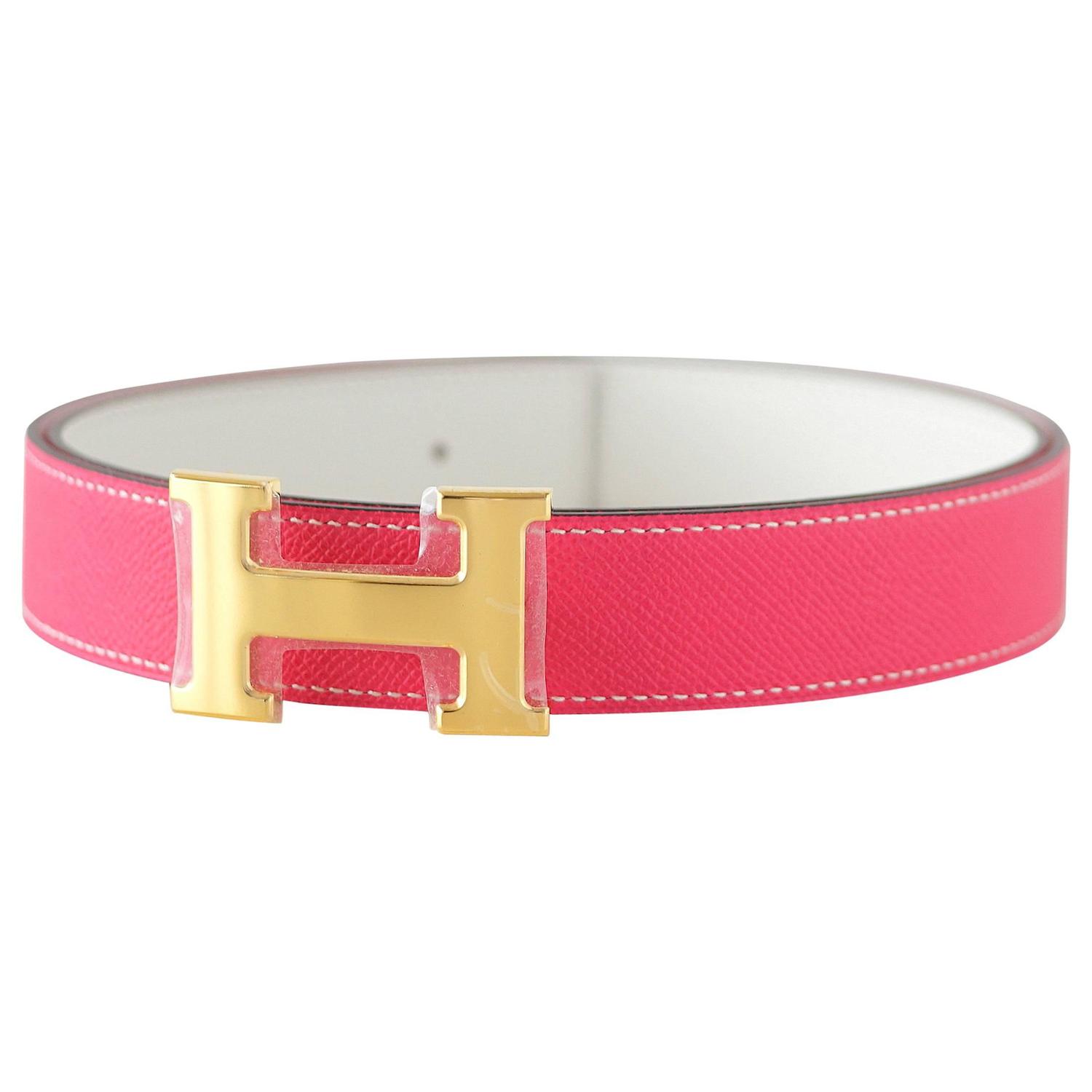 HERMES belt H CONSTANCE 32mm Rose Tyrien / White Gold buckle 95 nwt For Sale at 1stdibs