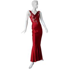 Christian Dior Ravishing Red Embroidered Silk Evening Dress