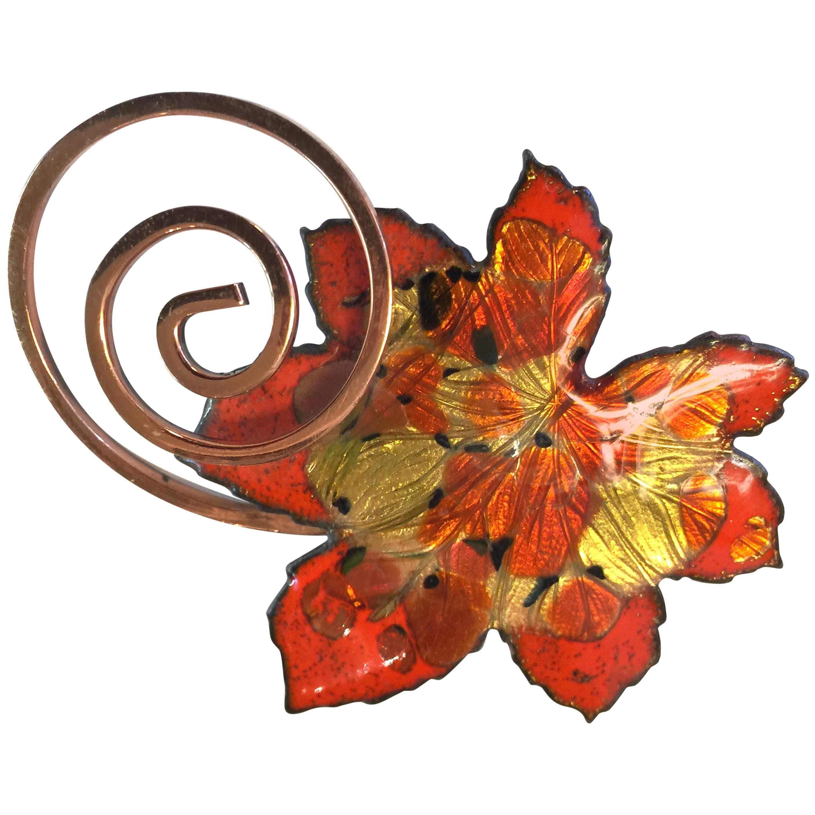 1950's MATISSE/RENOIR Copper and Enamelled Maple Leaf Brooch For Sale