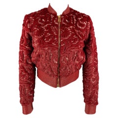 LA PERLA Size 0 Red & White Faux Fur Polyester / Cotton Embroidered Jacket