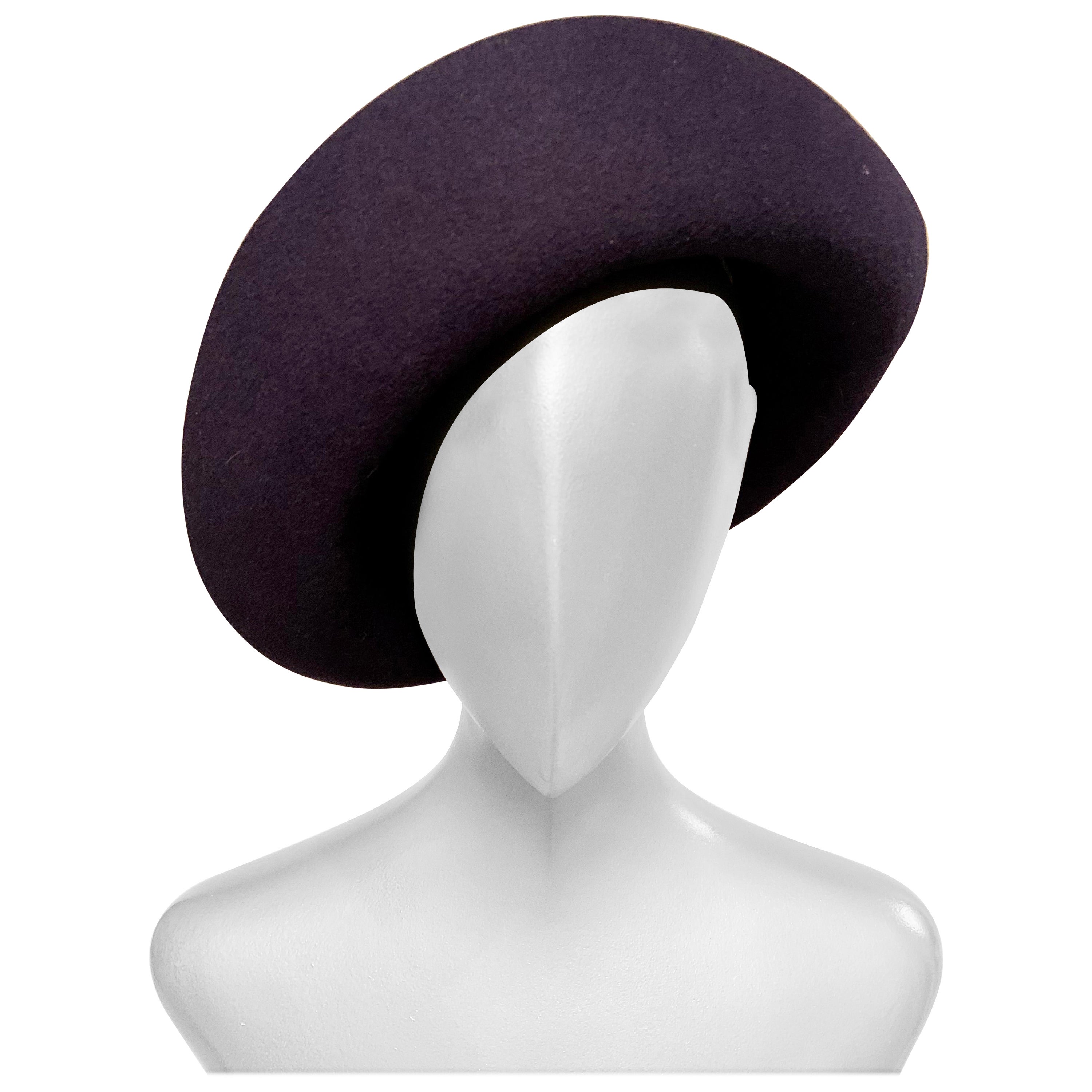 Navy Blue Wool Felt Hat with Turned Back Brim For Sale
