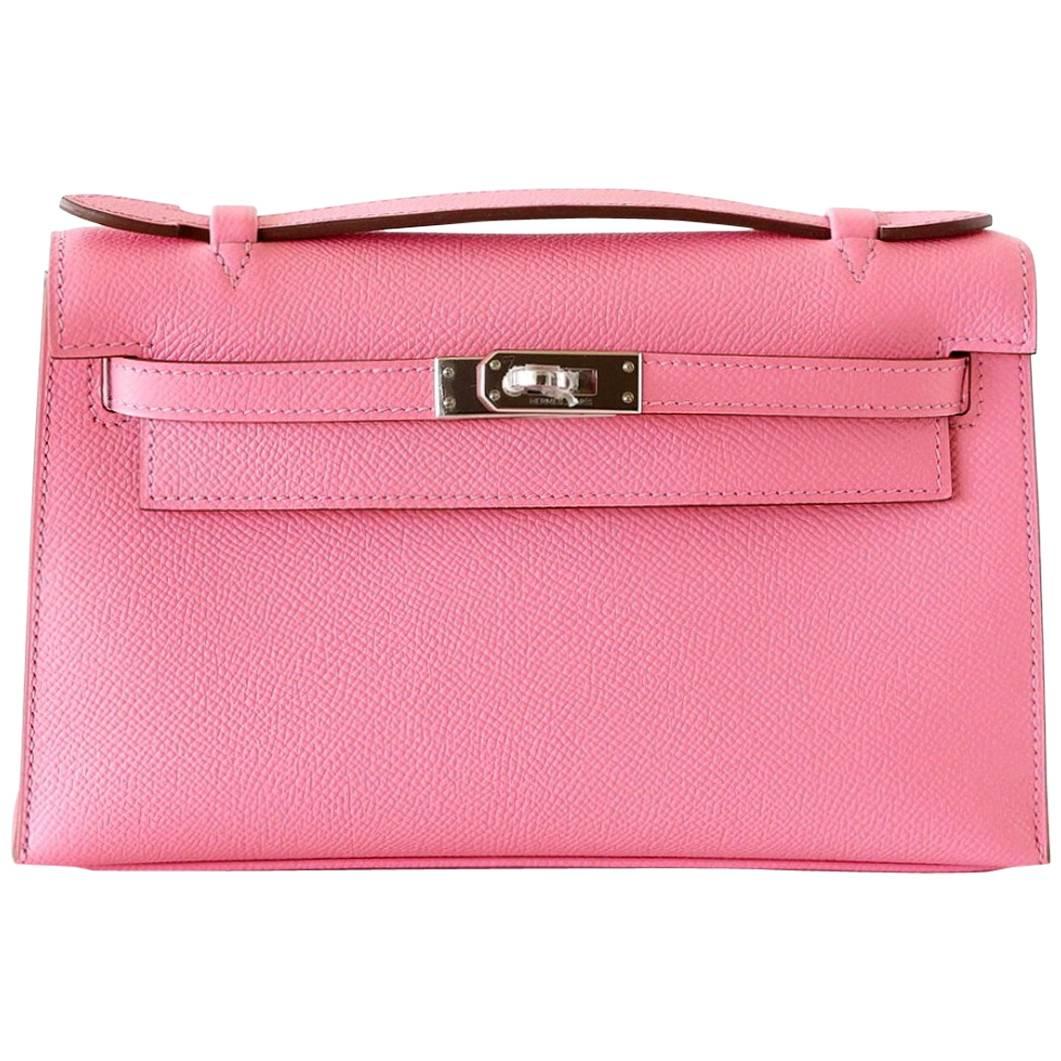 Hermes Kelly Pochette Glorious Pink Rose Confetti Epsom Palladium Hardware
