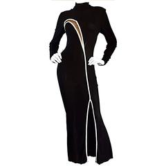 Sexy Vintage Bob Mackie Black Silk Jersey ' Nude Illusion ' Beaded Dress / Gown