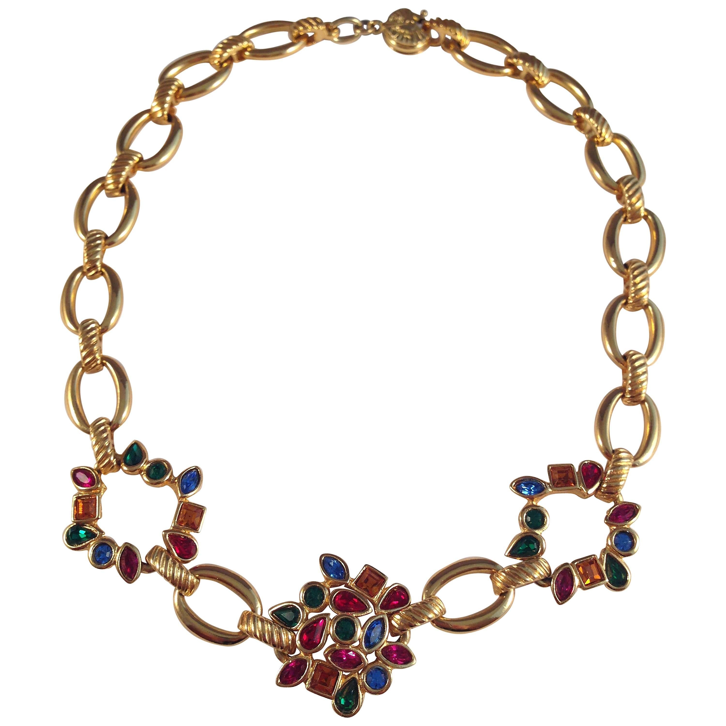 Yves Saint Laurent YSL Vintage Goldtone Necklace with Multi-Colored Stones For Sale