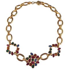 Yves Saint Laurent YSL Vintage Goldtone Necklace with Multi-Colored Stones 11