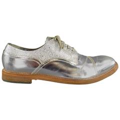 ACNE STUDIOS Size 12 Silver Leather Cap-Toe Lace Up