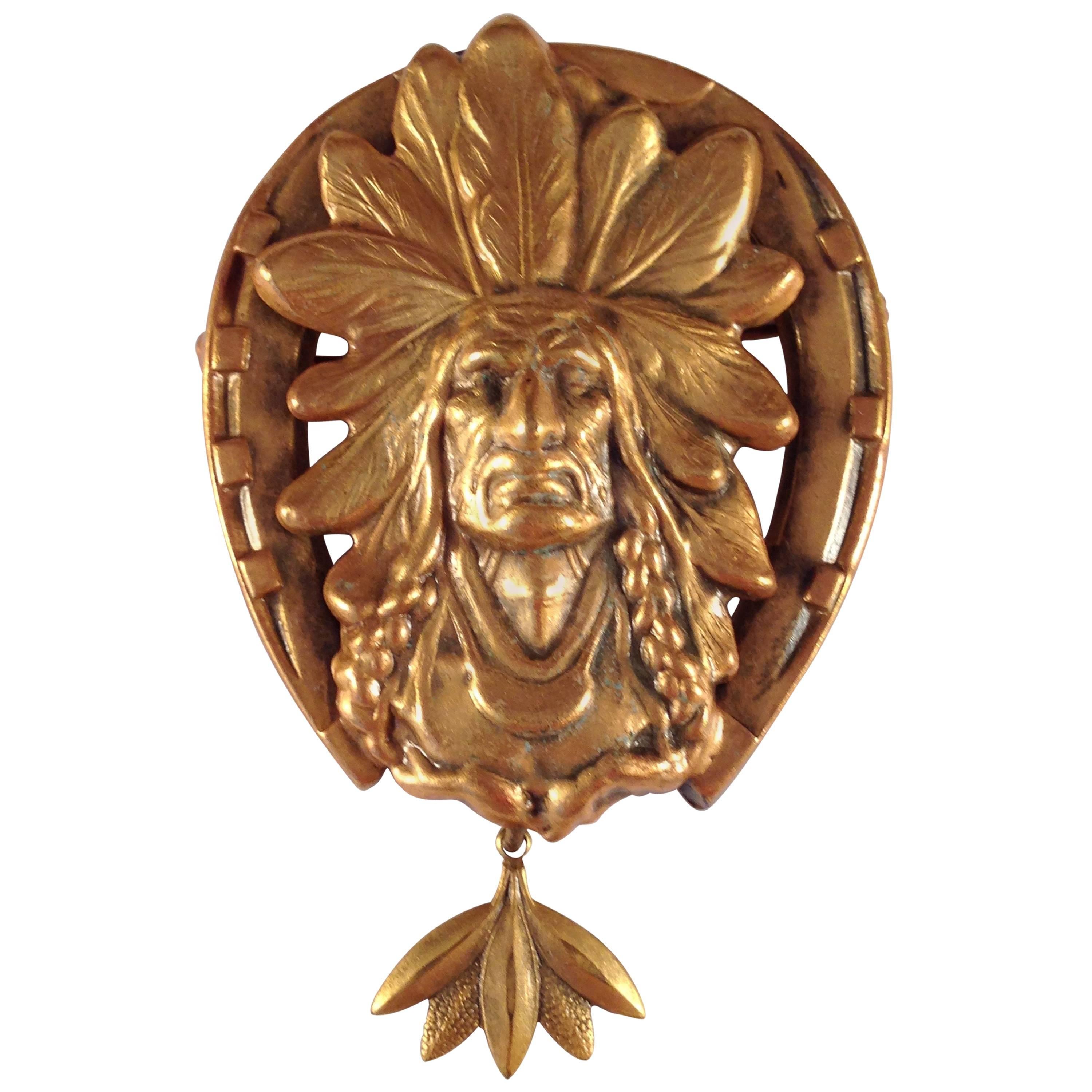 Joseff of Hollywood 1950s Native American Brooch For Sale