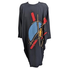 Vintage Guy Laroche Batwing Silk Crepe Graphic Print Dress