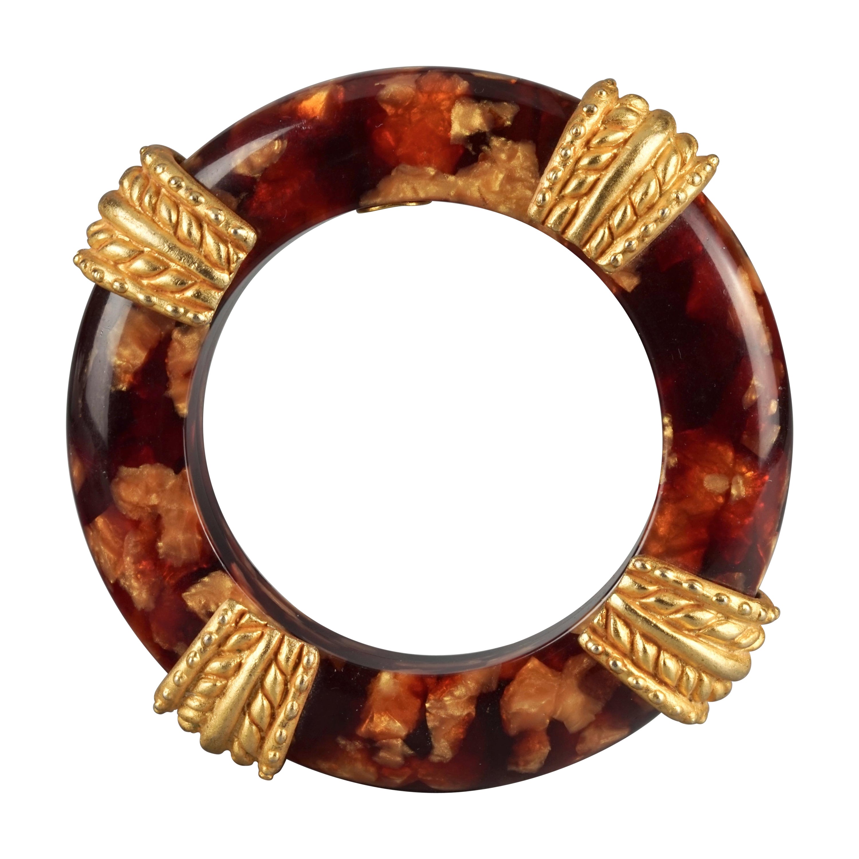 Vintage DOMINIQUE AURIENTIS Gilt Baroque Accents Tortoiseshell Bangle Bracelet For Sale