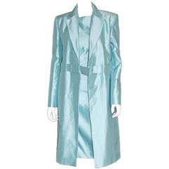 Retro Iconic Museum Quality Tom Ford Gucci SS 1998 Ice Blue Silk Dress & Coat! BNWT