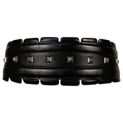 1990
s AZZEDINE ALAIA black leather belt with silver pyramid studs