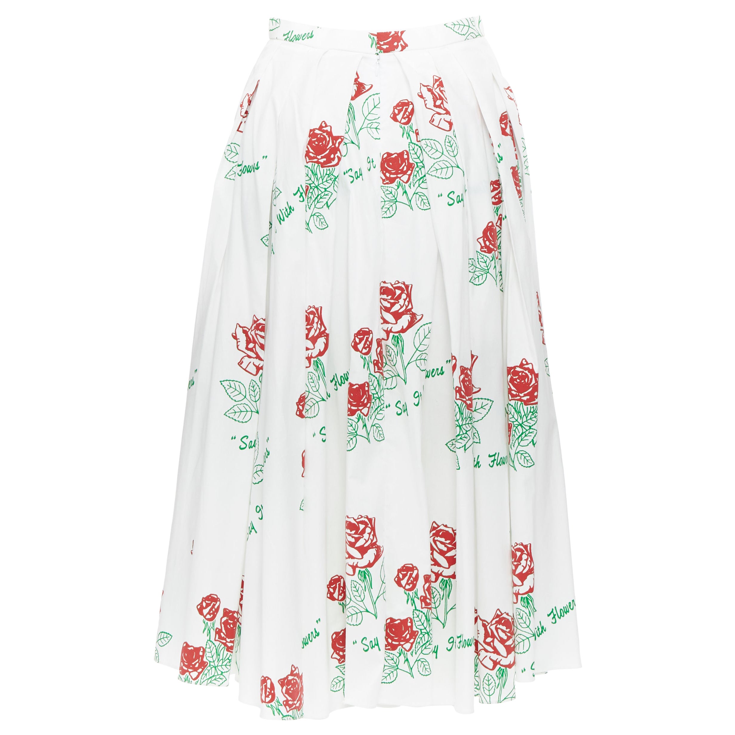 new ROSIE ASSOULIN Say It With Flowers rose flock printed midi flared skirt US4