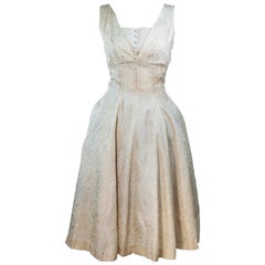 1960's Cream Brocade Cocktail Dress Size 4-6