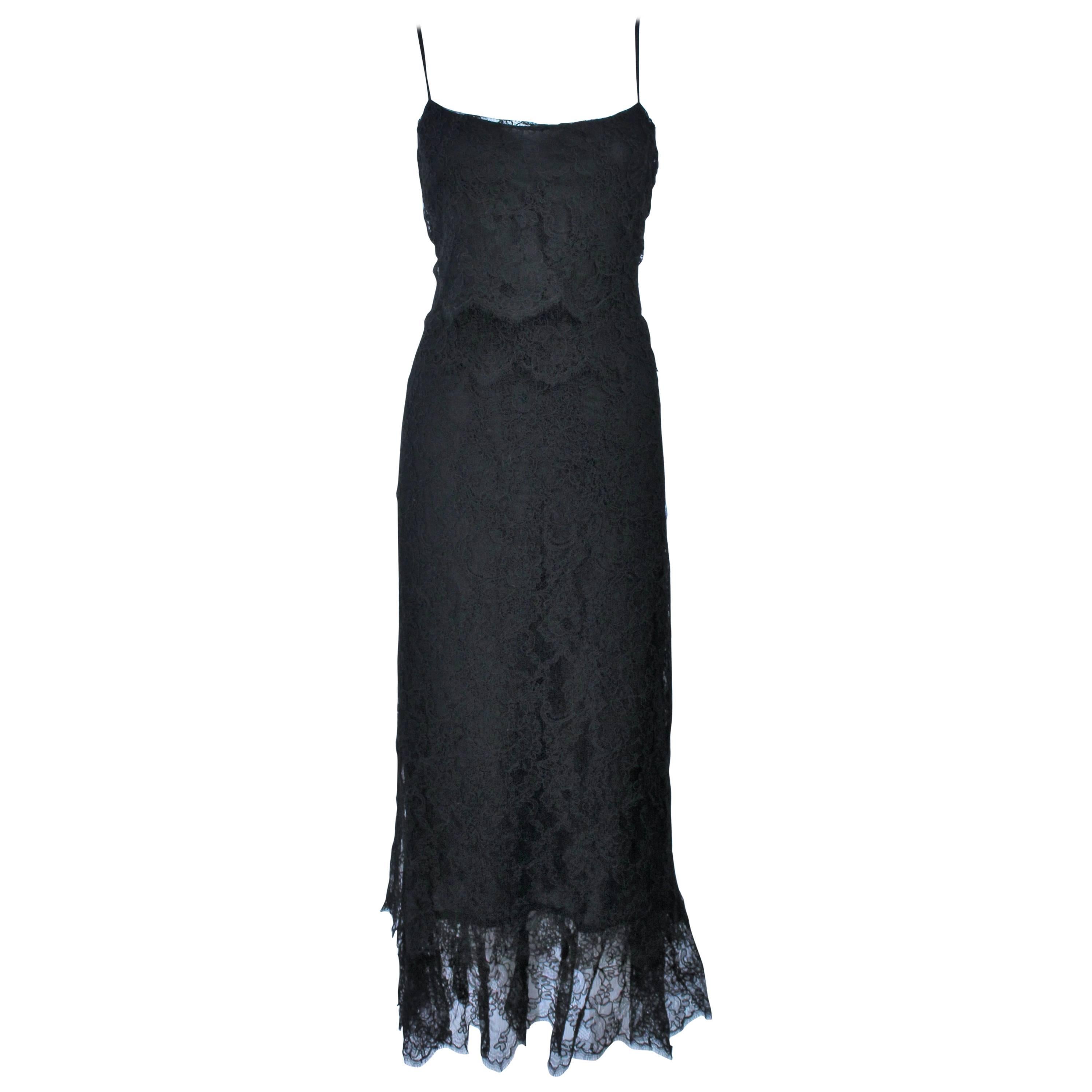 CHANEL Black Tiered Lace Dress Size 10