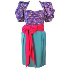 UNGARO Attributed Multi-Color Silk Three Piece Skirt Ensemble Size 2-4