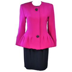 JACQUELINE DE RIBES Silk Magenta Skirt Suit with Sequin Blouse Size 6 7