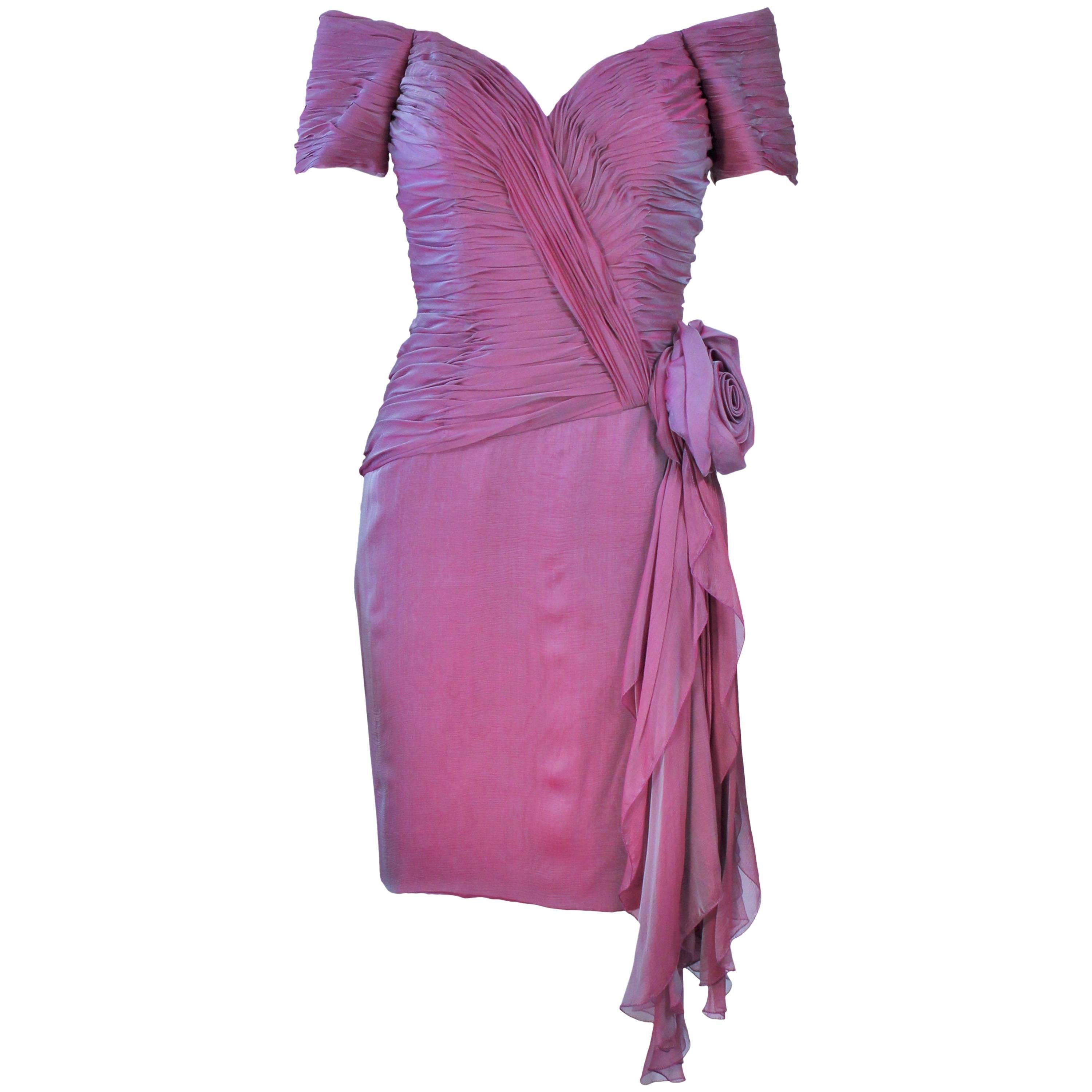 VICKY TIEL Lavender Silk Iridescent Cocktail Dress Size 38 For Sale