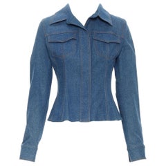 vintage DOLCE GABANNA blue denim boned corset leopard lined shirt jeans set