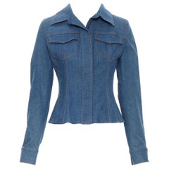 Vintage DOLCE GABANNA Hemd Jeans-Set aus blauem Denim mit Leopardenmuster und Korsett