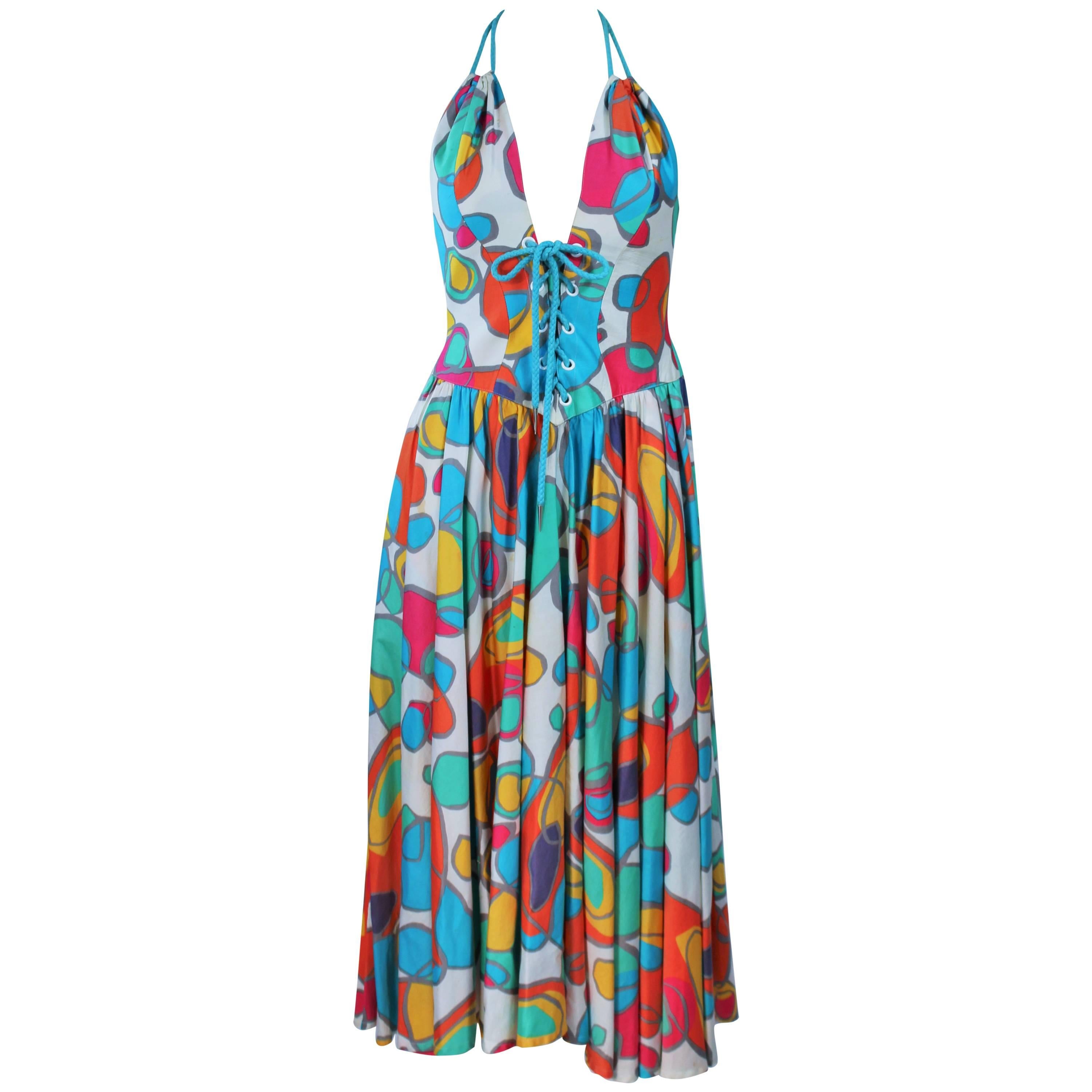 THIERRY MUGLER Printed Halter Dress Size 32 For Sale