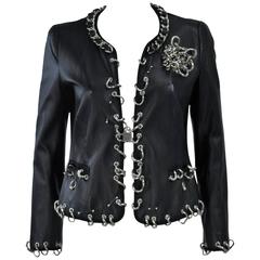 MOSCHINO RARE Fetish Piercings and Chains Leather Lamb Skin Jacket Taille 40 8