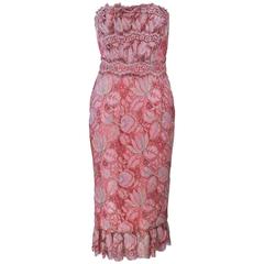 ELIZABETH MASON COUTURE Pink Metallic Lace Cocktail Dress Size 2 Made to Order 12