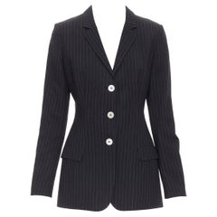 vintage DOLCE GABBANA grey pinstripe wool fitted blazer cuffed trousers suit S