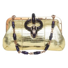 Tom Ford for Gucci Gold Lizard Leather With Rose Gold And Amethyst Serpent Bag