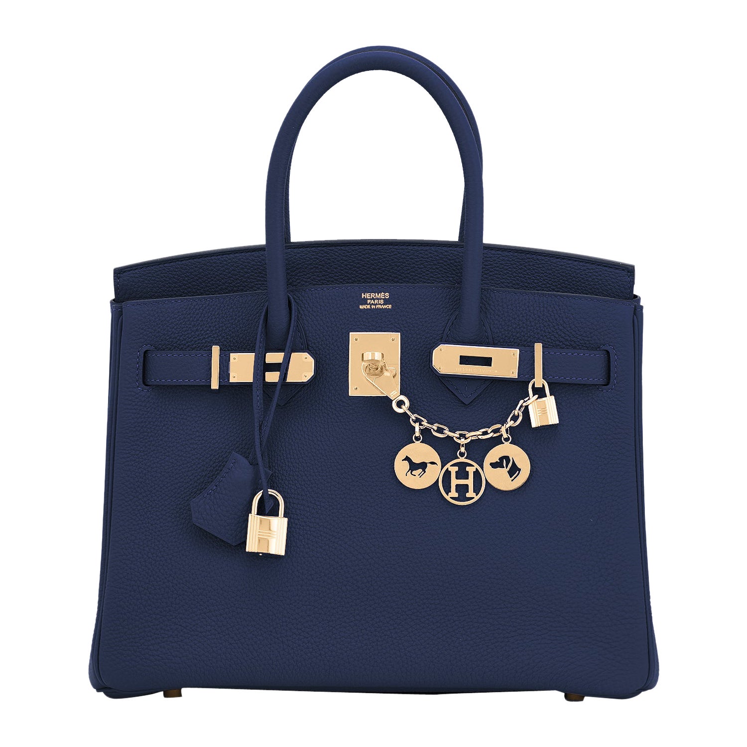 Hermes Bleu Nuit Deep Navy Birkin 30cm Togo Gold Bag Z Stamp, 2021