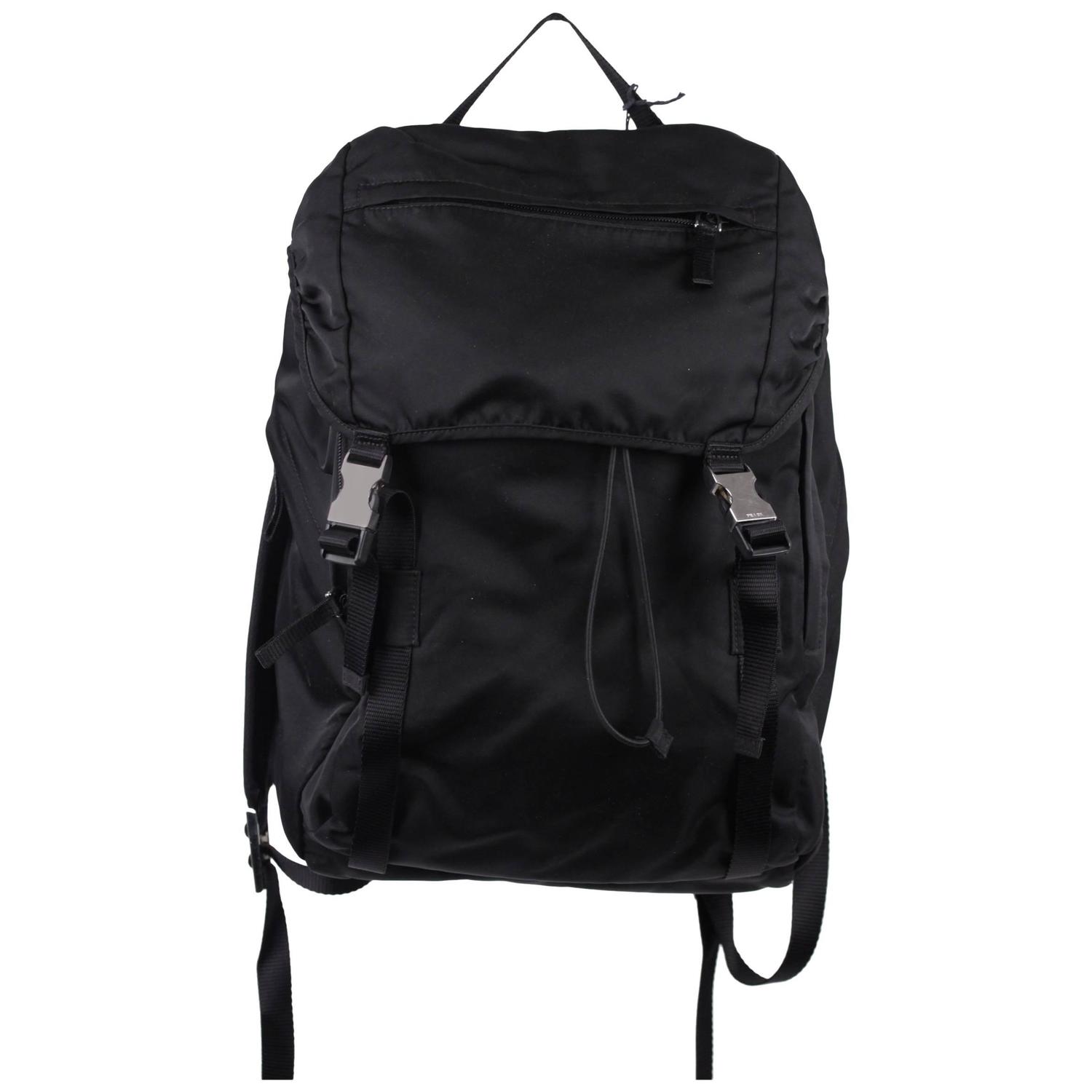 PRADA Black Nylon Canvas DOUBLE BUCKLE BACKPACK Handbag SHOULDER ...  