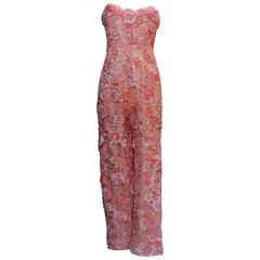 Late 1980s Gres Coral-coloured Lace Jumpsuit