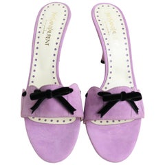 Yves Saint Laurent Lavender Suede Bow-Embellished Sandals