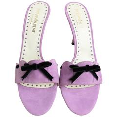 Yves Saint Laurent Lavender Suede Bow-Embellished Sandals 10