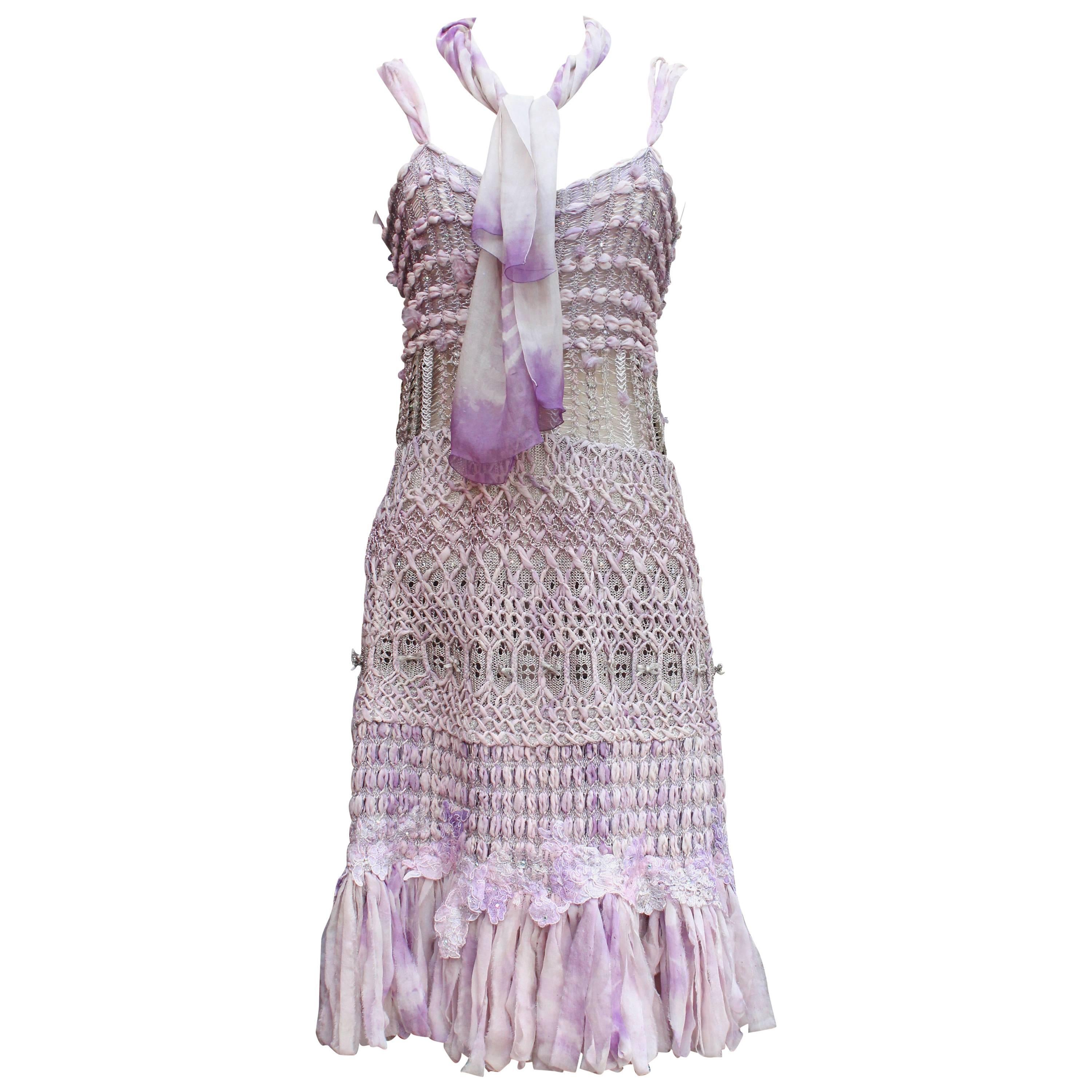 Summer 1996 Christian Lacroix Haute Couture Parma Crochet Dress For Sale