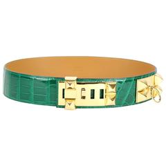 Hermes Belt Collier de Chien Crocodilde 75 CM Vert Emeraude 2014.