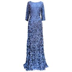 2010s Helene Gainville Paris Dark Blue Silk Petals Evening Gown