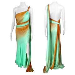 Versace S/S 2006 Runway One Shoulder Backless Ombre Train Evening Dress Gown