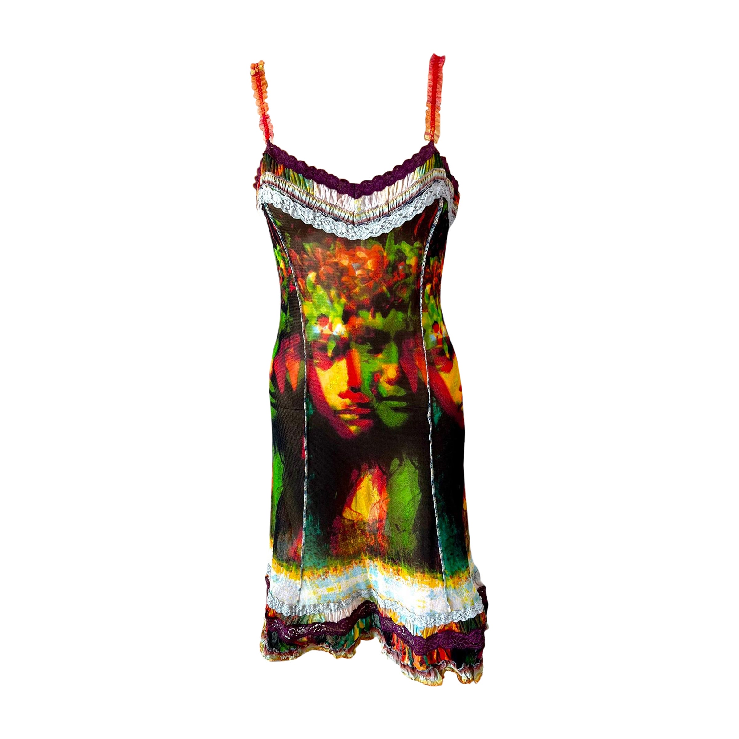 Jean Paul Gaultier S/S 2000 Vintage Psychedelic Semi-Sheer Mesh Dress  For Sale