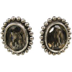 1990s Stephen Dweck Sterling Silver Smokey Quartz Oval Bezel Earrings 4