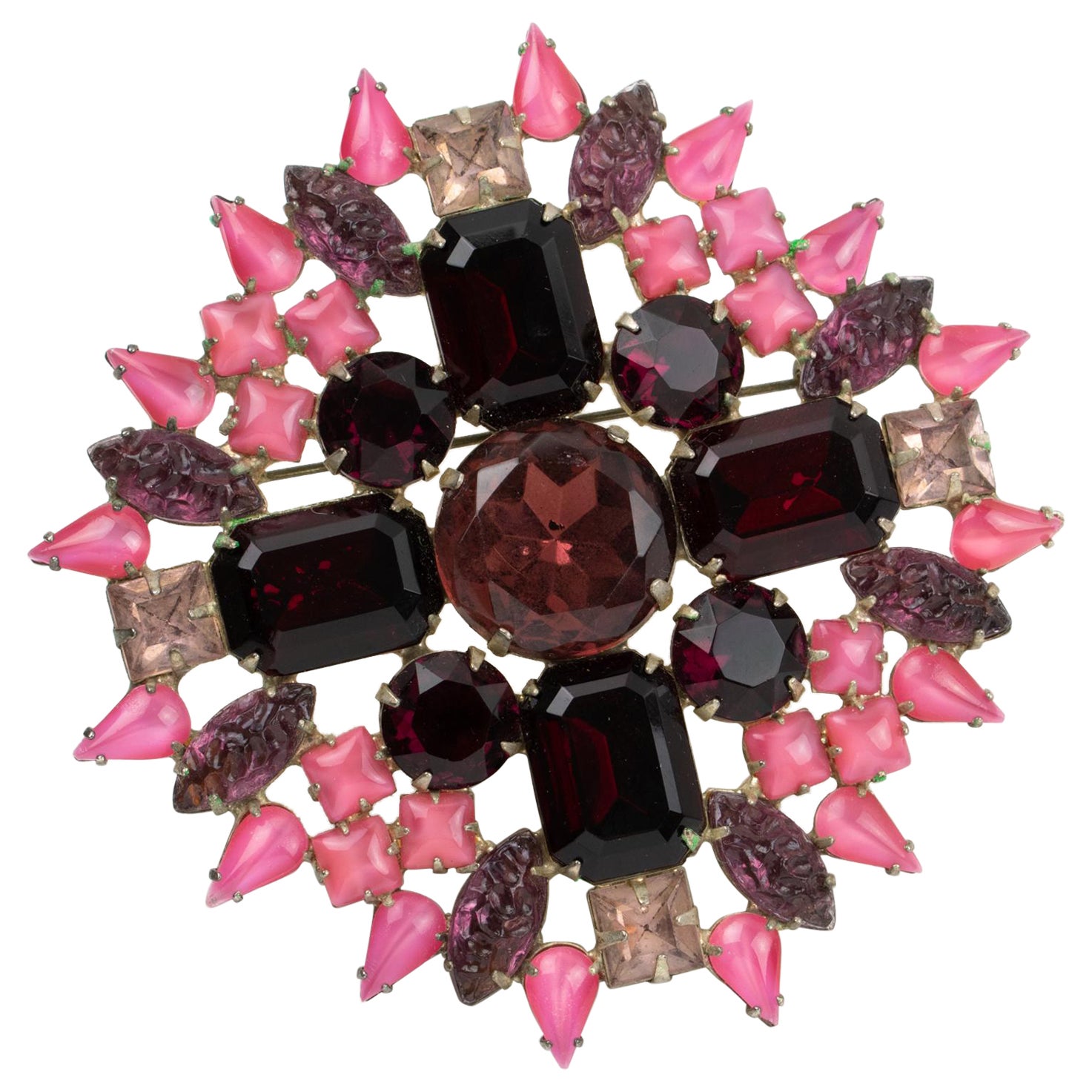 Albert Weiss 1930s Oversized Ruby Red and Pink Jeweled Pin Brooch
