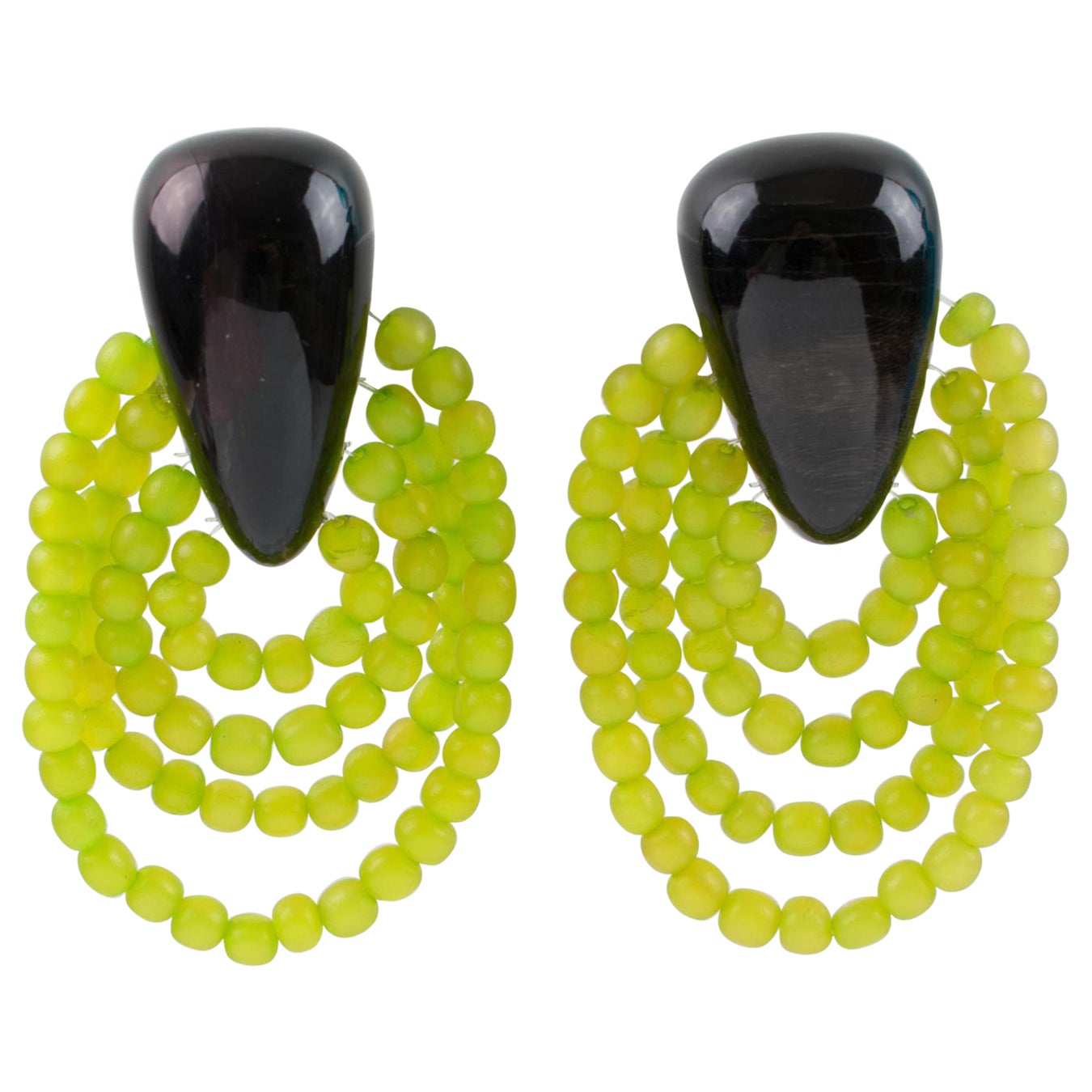 Monies Clip Earrings Resin and Green Glass Beads