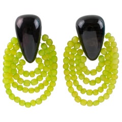 Monies Clip Earrings Resin and Green Glass Beads