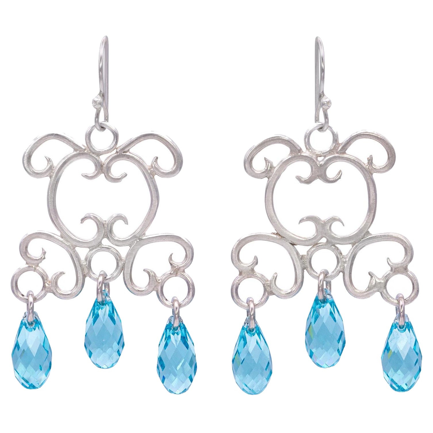 Sterling Silver Chandelier Earrings with Swarovski Crystals For Sale