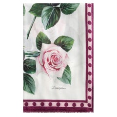 Dolce & Gabbana White Tropical
Rose printed cashmere modal blended scarf wrap