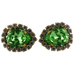 Chanel Vintage Faux Diamond Emerald Clip-On Earrings Spring/Summer 2015