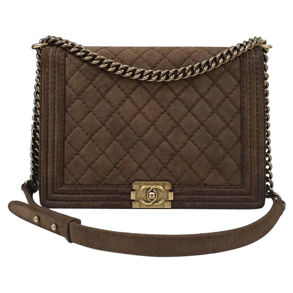 Chanel Boy Quilted Distressed Suede Large Flap Bag 